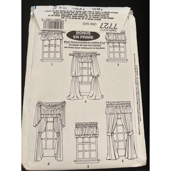 Simplicity 7727 Sewing Pattern Window Treatments Valance Swag Curtains - Picture 2 of 2